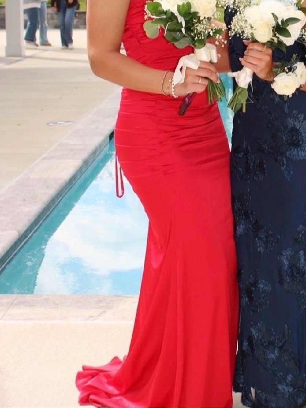 Jessica Angel Red Ruched Satin Prom Gown - Sleek Formal Dress